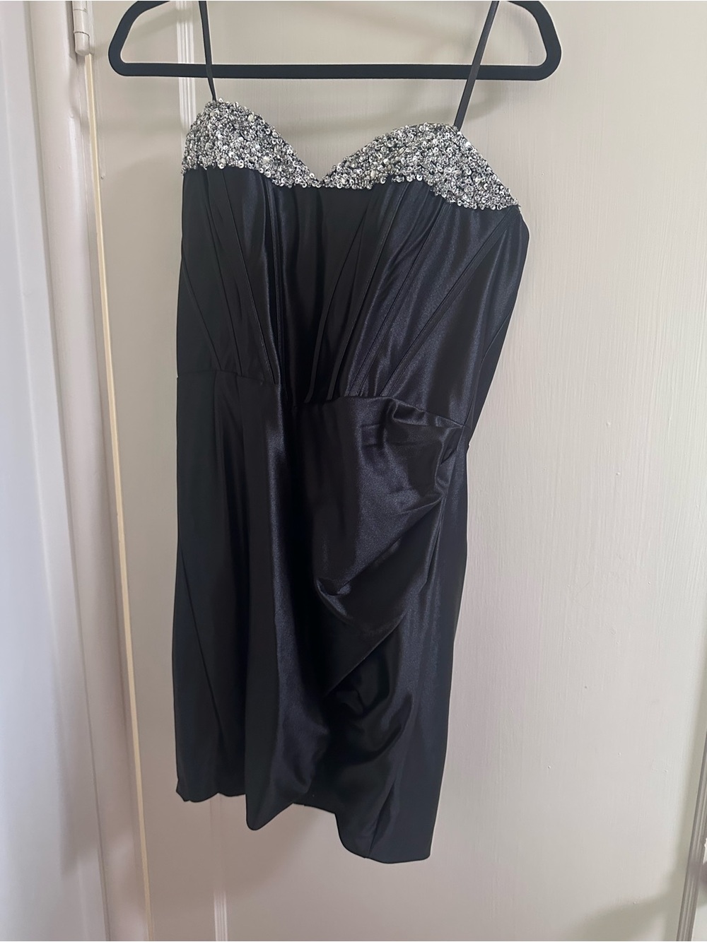 Nox Anabel Black Satin Rhinestone Beaded Corset Cocktail Dress Size 14 New